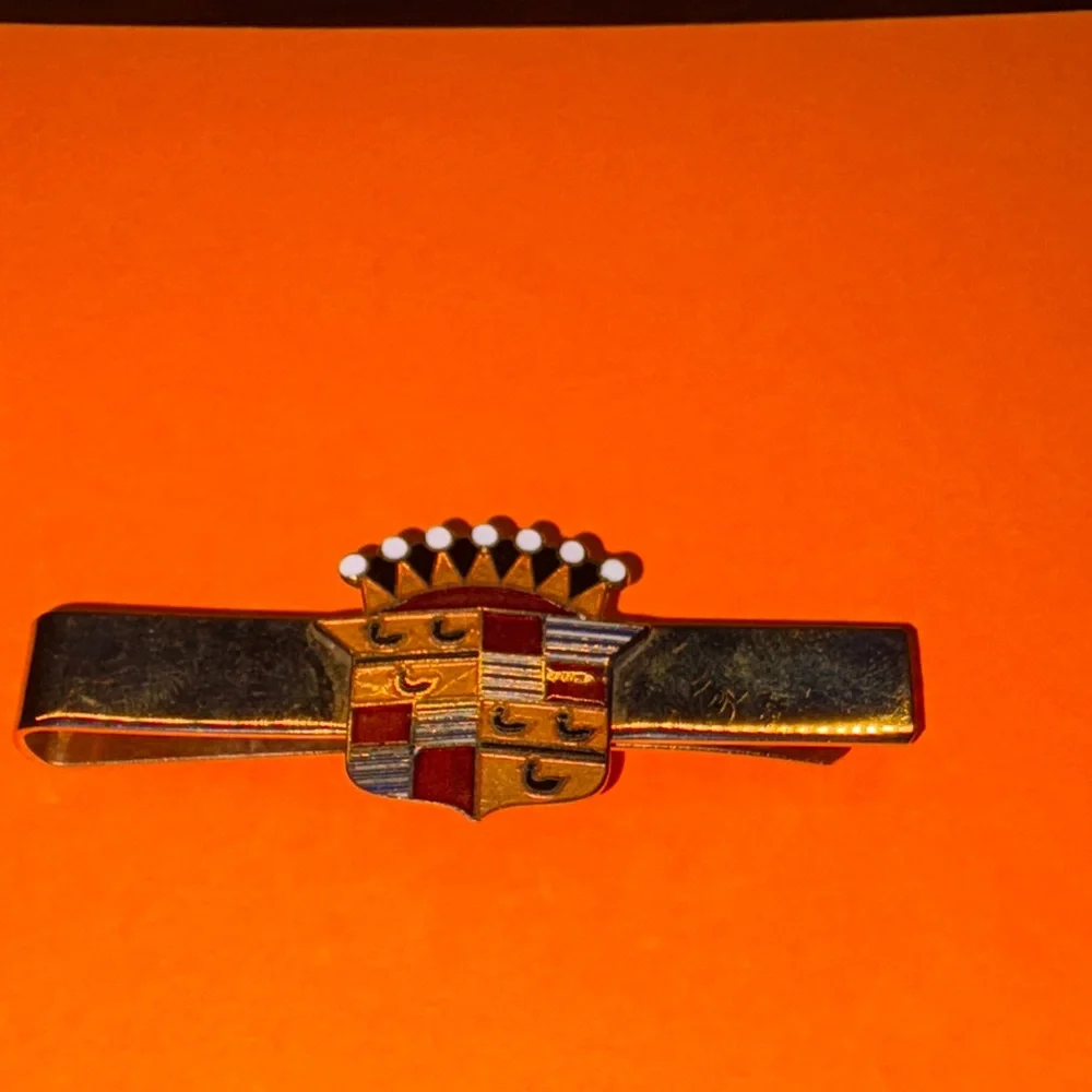 Vintage Cadillac Gold Tone and Red Crest Money Clip